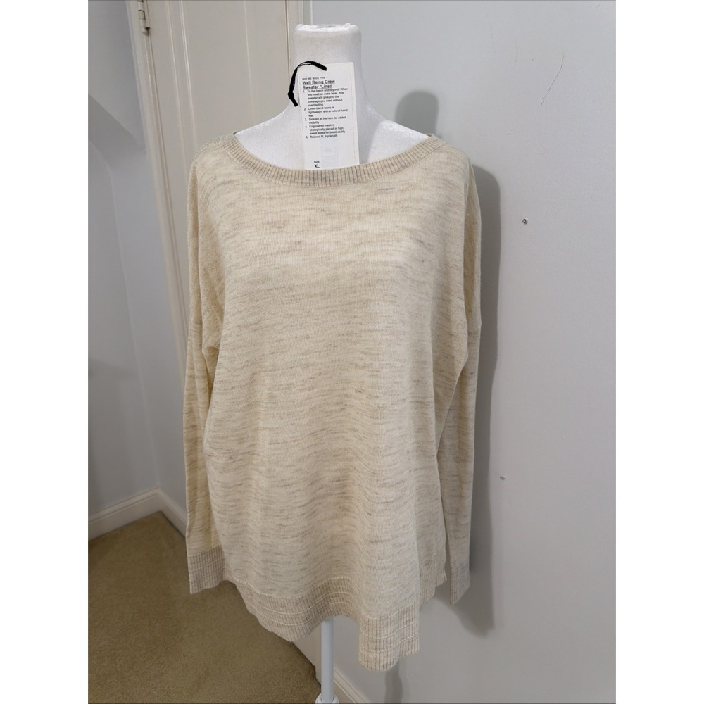 🍋EUC Lululemon Well Being Crew Sweater Linen Blend Heathered Muslin XL no Tag - Picture 4 of 8